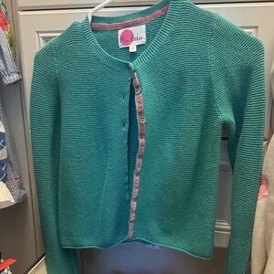 Mini Boden Teal Cardigan with Pink Trim
